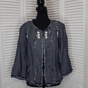 Tribal Blue Lightweight Jacket with Pearls